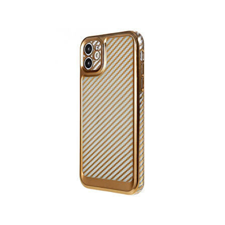 İPHONE 11 KARBON FİBER KAPLAMALI  YUMUŞAK RENKLİ SİLİKON KILIF GOLD