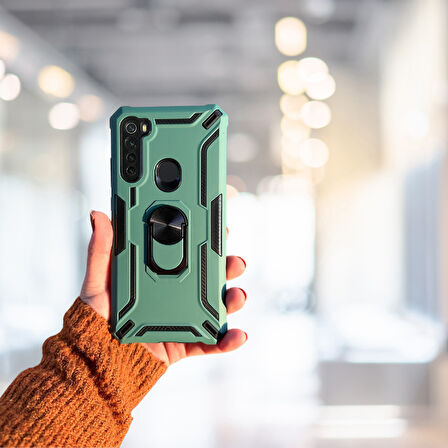 XİAOMİ REDMİ NOTE 8 YÜZÜKLÜ STANDLI  TANK KILIF  (ARMOR MILITARY CASE)  YEŞİL