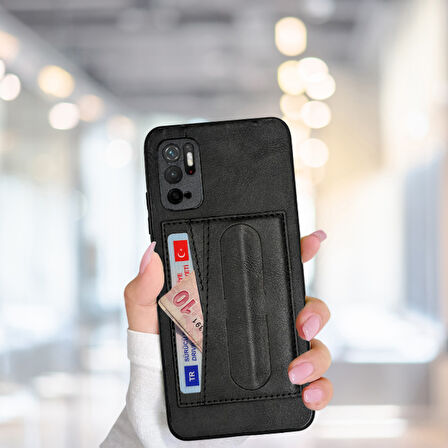 XİAOMİ REDMİ NOTE 11 SE STANDLI   KARTLIKLI LÜX DERİ KILIF SİYAH