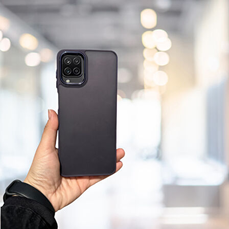 SAMSUNG A12 4G  ARKASI BUZLU ŞEFFAF HASSAS DÜĞME KAMERA ÇIKINTILI SERT MAT PERFECT MOR