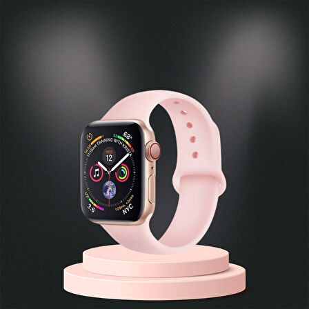 Apple Watch 42 44 45mm/S  A Kalite Kordon Kayış Bileklik Klasik Kaliteli Silikon Kordon PEMBE