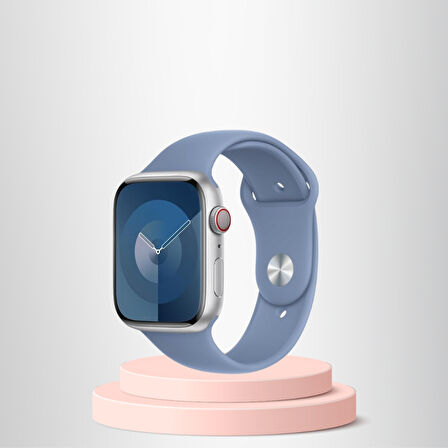 Apple Watch 42 44 45mm/S  A Kalite Kordon Kayış Bileklik Klasik Kaliteli Silikon Kordon PASTEL MAVİSİ