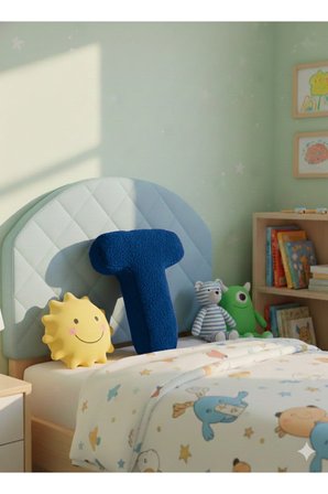 Peluş T Harf yastık , dekoratif kırlent , koyu mavi teddy kumaş , büyük boy 50 cm