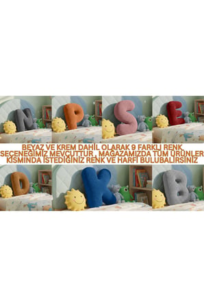 Peluş T Harf yastık , dekoratif kırlent , koyu mavi teddy kumaş , büyük boy 50 cm