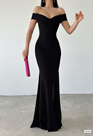 leyla sanat sanata yeni bir bakış açısı Kadın Dalgıç Kumaş Kayık Yaka Ve Dekolte Detaylı Elbise