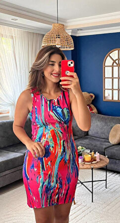 leyla sanat sanata yeni bir bakış açısı Kadın Kalın Askılı çok Renkli Dalgıç Mini Elbise