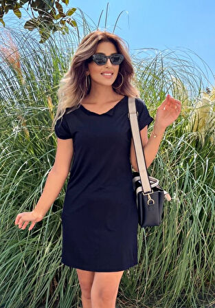 leyla sanat sanata yeni bir bakış açısı Kadın Kısa Kollu çentikli Yaka Viskon Mini Elbise