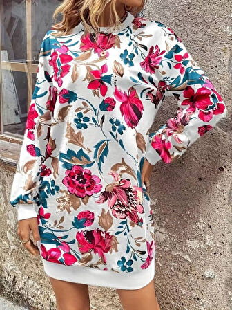 leyla sanat sanata yeni bir bakış açısı Kadın Uzun Kollu Bisiklet Yaka çiçek Baskılı şardonlu Dalgıç Elbise