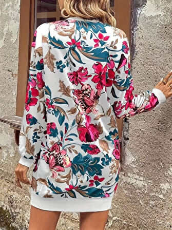 leyla sanat sanata yeni bir bakış açısı Kadın Uzun Kollu Bisiklet Yaka çiçek Baskılı şardonlu Dalgıç Elbise