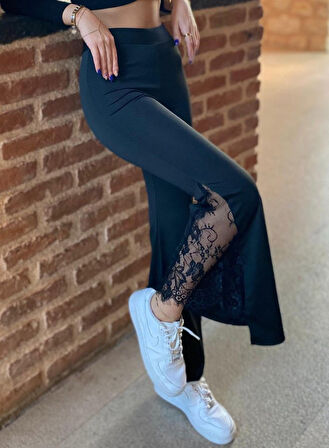 leyla sanat sanata yeni bir bakış açısı Kadın Dantel Eklemeli Ispanyol Paça Scuba Tayt Pantalon