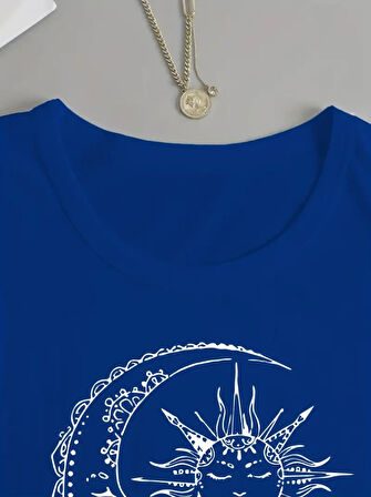 leyla sanat sanata yeni bir bakış açısı Kadın Uzun Kollu Bisiklet Yaka Ay Baskılı Viskon Bluz