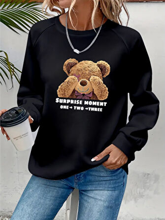 leyla sanat sanata yeni bir bakış açısı Kadın Uzun Kollu Bisiklet Yaka Ayıcık Desenli Viskon Iki Iplik Bluz