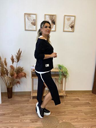 leyla sanat sanata yeni bir bakış açısı Kadın Uzun Kollu Tek Omuzu Açık Viskon Bluz Içi Atletli Ve Yandan şeritli üçlü Viskon Ikili Takım