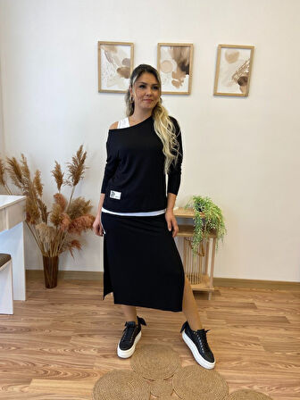 leyla sanat sanata yeni bir bakış açısı Kadın Uzun Kollu Tek Omuzu Açık Viskon Bluz Içi Atletli Ve Yandan şeritli üçlü Viskon Ikili Takım