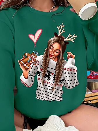 leyla sanat sanata yeni bir bakış açısı Kadın Yılbaşı Özel Uzun Kollu Bisiklet Yaka Desenli Viskon Iki Iplik Bluz