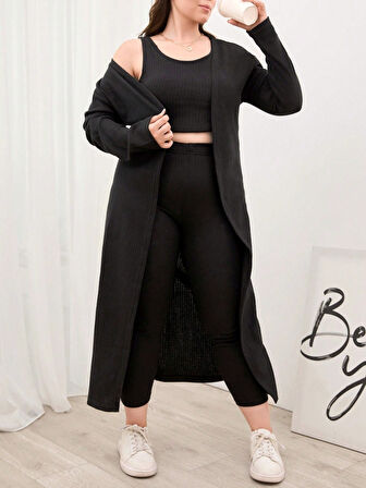 leyla sanat sanata yeni bir bakış açısı Kadın Uzun Kollu Hırka Atlet Ve Eşofman Yün Viskon üçlü Takım