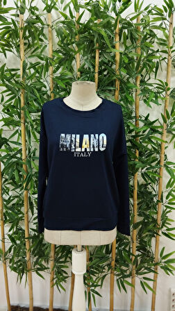 leyla sanat sanata yeni bir bakış açısı Kadın Uzun Kollu Bisiklet Yaka Desenli Viskon Iki Iplik Bluz