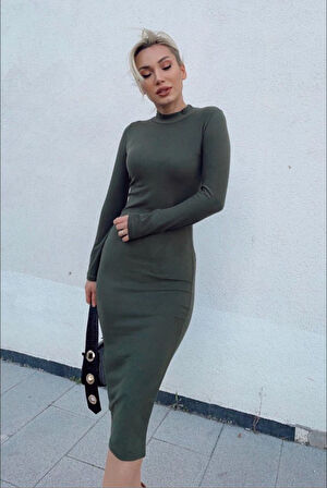 leyla sanat sanata yeni bir bakış açısı Kadın Yarım Balıkçı Yaka Süet Kumaş Fırsat ürün Midi Boy Elbise