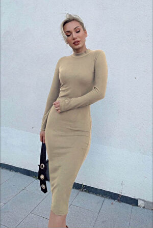 leyla sanat sanata yeni bir bakış açısı Kadın Yarım Balıkçı Yaka Süet Kumaş Fırsat ürün Midi Boy Elbise