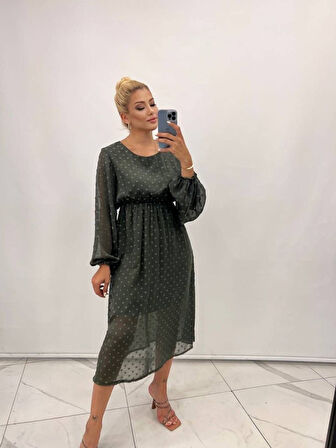 leyla sanat sanata yeni bir bakış açısı Kadın Uzun Kollu Astar Detay Fırsat ürün Ponpon şifon Elbise