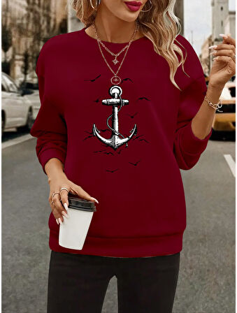 leyla sanat sanata yeni bir bakış açısı Kadın Uzun Kollu Bisiklet Yaka Desenli Viskon Iki Iplik Bluz