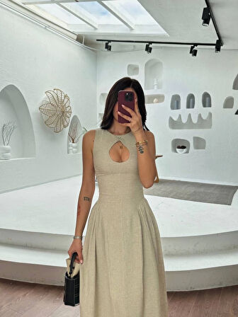 leyla sanat sanata yeni bir bakış açısı Kolsuz Uzun Kabardin Elbise - Gri