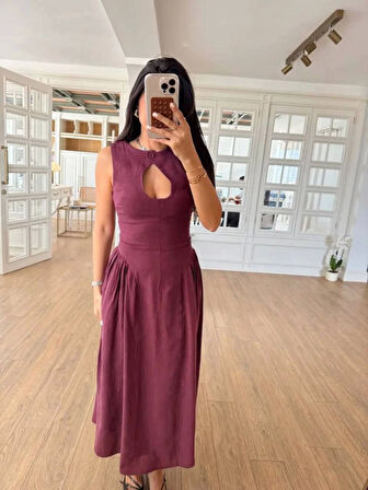 leyla sanat sanata yeni bir bakış açısı Kolsuz Uzun Kabardin Elbise - Bordo