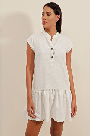 leyla sanat sanata yeni bir bakış açısı 2425 Keten Mini Elbise - Ekru