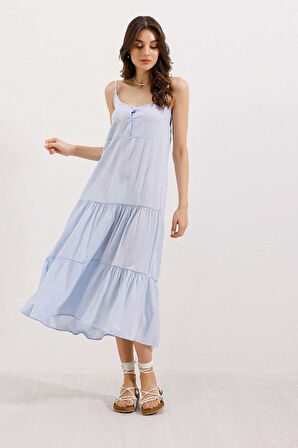 leyla sanat sanata yeni bir bakış açısı 2403 Askılı Midi Elbise - Mavi