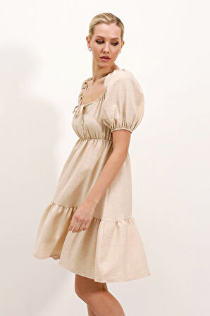 leyla sanat sanata yeni bir bakış açısı 2351 Kloş Poplin Elbise - Krem