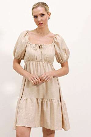 leyla sanat sanata yeni bir bakış açısı 2351 Kloş Poplin Elbise - Krem