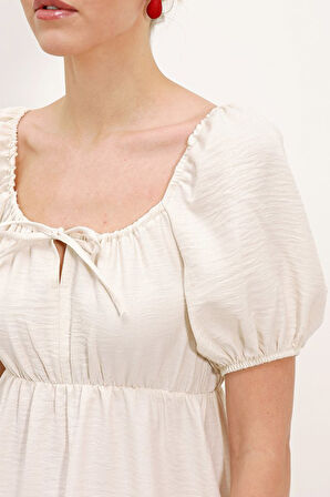 leyla sanat sanata yeni bir bakış açısı 2351 Kloş Poplin Elbise - Ekru