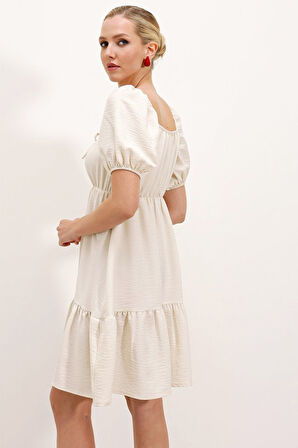 leyla sanat sanata yeni bir bakış açısı 2351 Kloş Poplin Elbise - Ekru