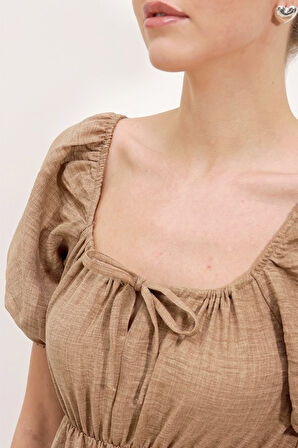 leyla sanat sanata yeni bir bakış açısı 2351 Kloş Poplin Elbise - Camel