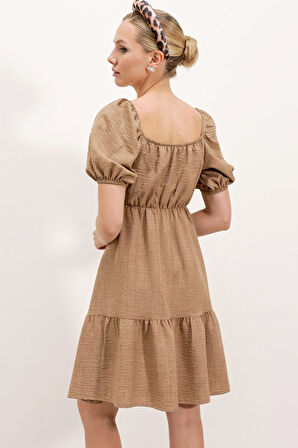 leyla sanat sanata yeni bir bakış açısı 2351 Kloş Poplin Elbise - Camel