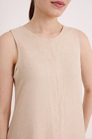 leyla sanat sanata yeni bir bakış açısı Mini Keten Elbise - Bej