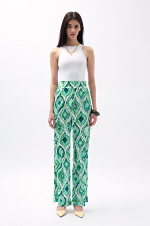 leyla sanat sanata yeni bir bakış açısı Desenli Saten Pantolon