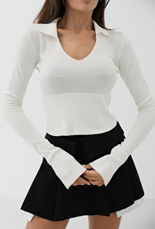 leyla sanat sanata yeni bir bakış açısı V Yaka Korsaj Detay Triko Bluz