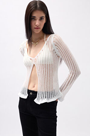 leyla sanat sanata yeni bir bakış açısı Ajurlu Uzun Kol Bluz