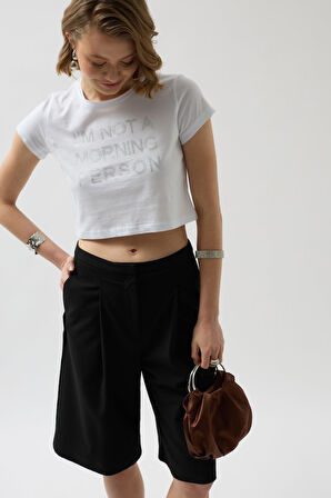 leyla sanat sanata yeni bir bakış açısı Taş Detay Crop T-Shirt