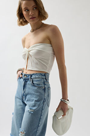 leyla sanat sanata yeni bir bakış açısı Straplez Düğüm Detay Bluz