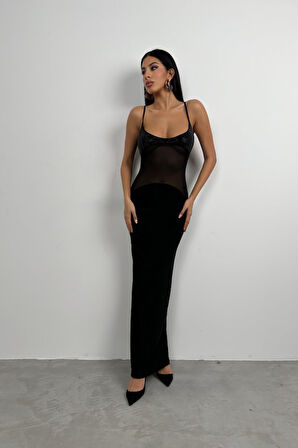 leyla sanat sanata yeni bir bakış açısı Tül Garnili Payetli Maxi Elbise