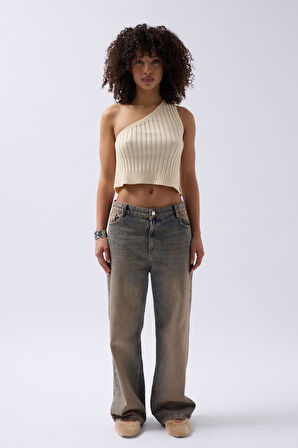 leyla sanat sanata yeni bir bakış açısı Tek Omuz Örgü Bluz