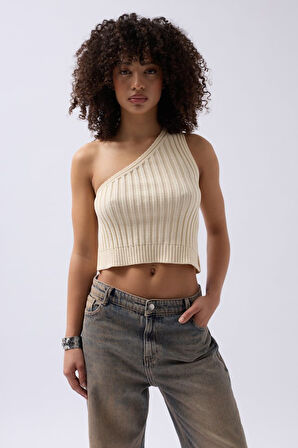 leyla sanat sanata yeni bir bakış açısı Tek Omuz Örgü Bluz