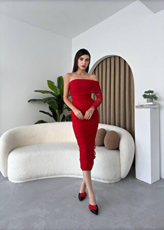 leyla sanat sanata yeni bir bakış açısı Polack Tek Omuz Tül Elbise