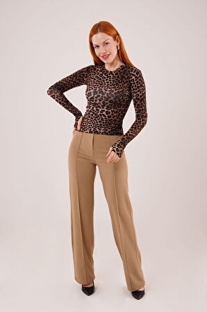 leyla sanat sanata yeni bir bakış açısı Ön Dikiş Detaylı Tek Düğme Camel Pantolon