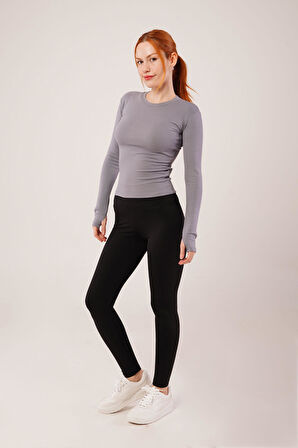 leyla sanat sanata yeni bir bakış açısı Uzun Kollu Basic Gri Bluz