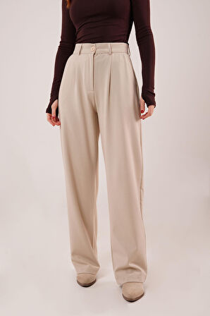 leyla sanat sanata yeni bir bakış açısı Premium Model Oturtmalı Krem Pantolon