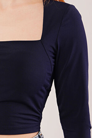 leyla sanat sanata yeni bir bakış açısı Kare Yaka Basic Lacivert Bluz