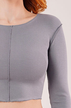 leyla sanat sanata yeni bir bakış açısı Ters Dikişli Basic Antrasit Body Bluz